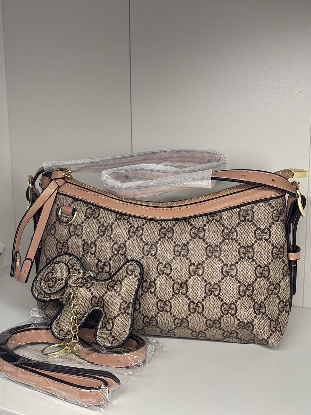 Beige Shoulder Bag + Bag Charm